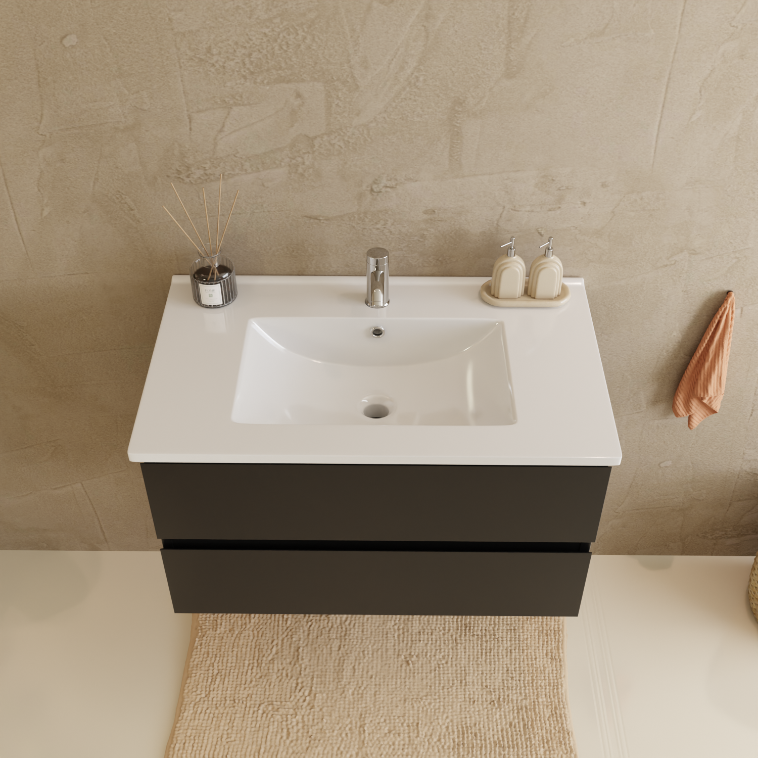 MARENZA Mattschwarz - Waschbecken weiß - 80 cm