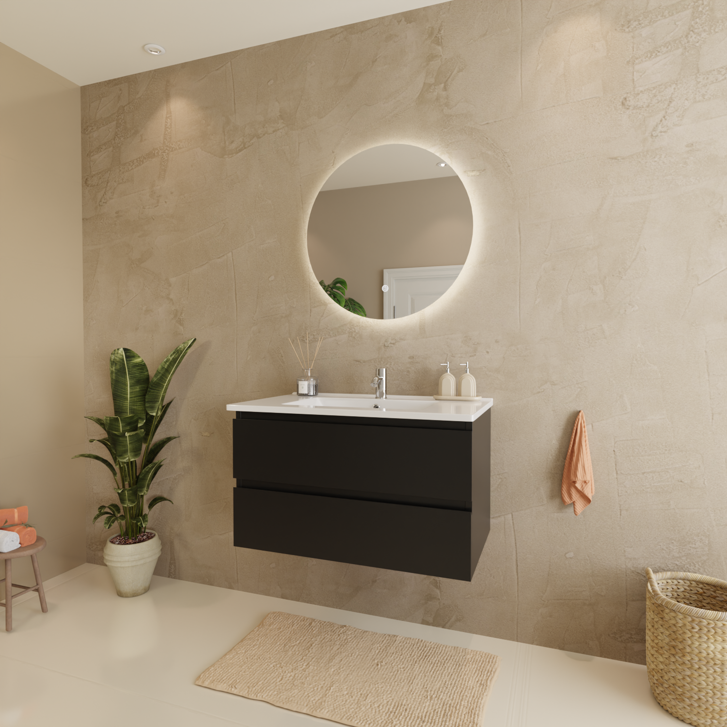 MARENZA Mattschwarz - Waschbecken weiß - 80 cm